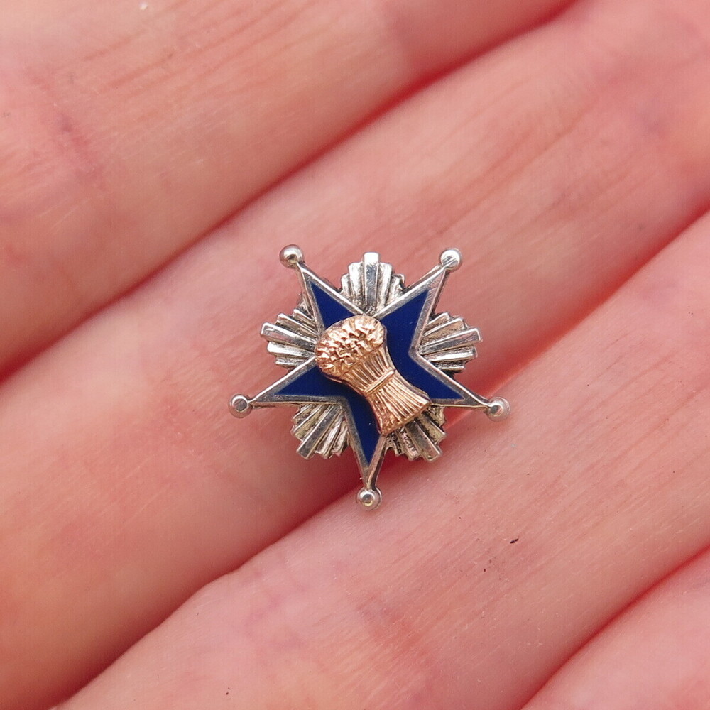 Leavens Sterling Silver 2-Tone Antique Enamel Patrons of Husbandry Pin Brooch